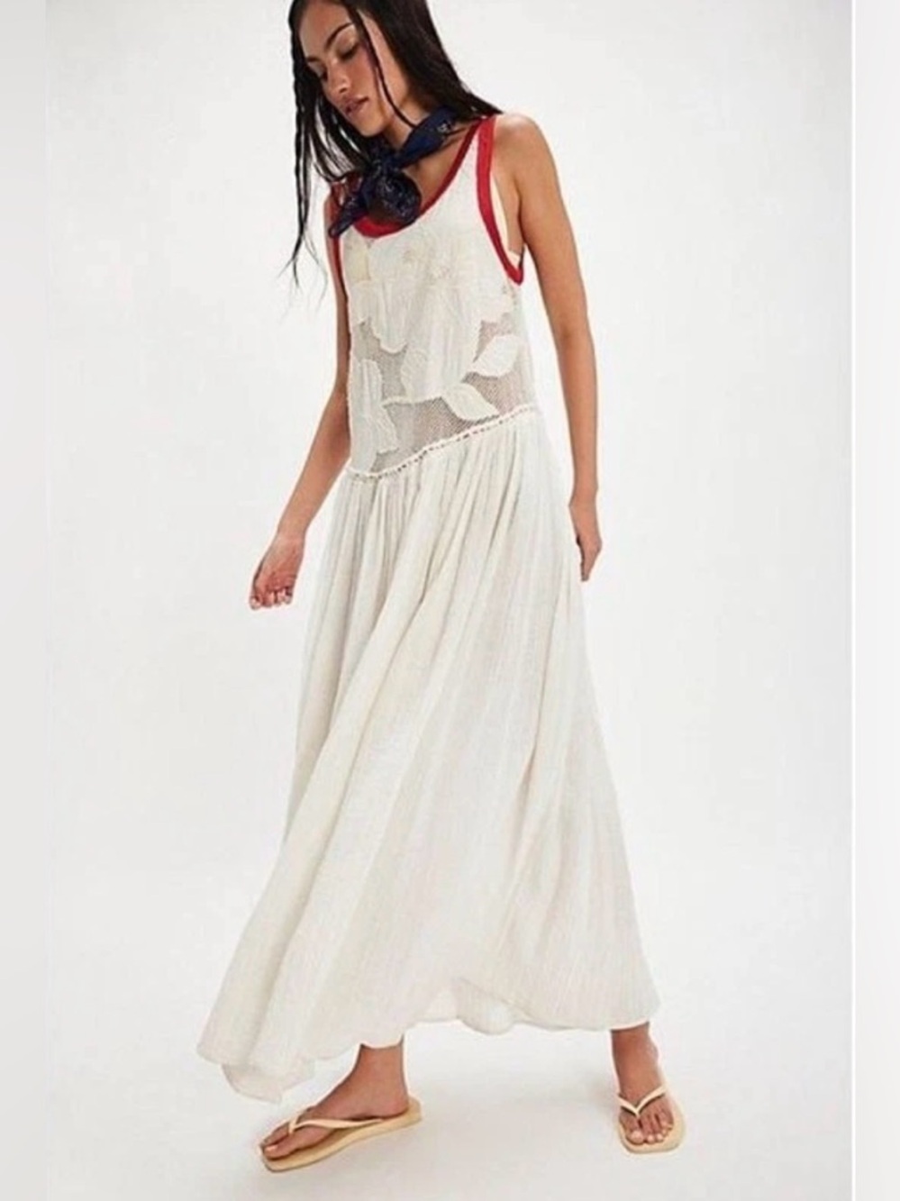 Free People Pearl Floral Maxi Cotton Ivory Dress Size Large